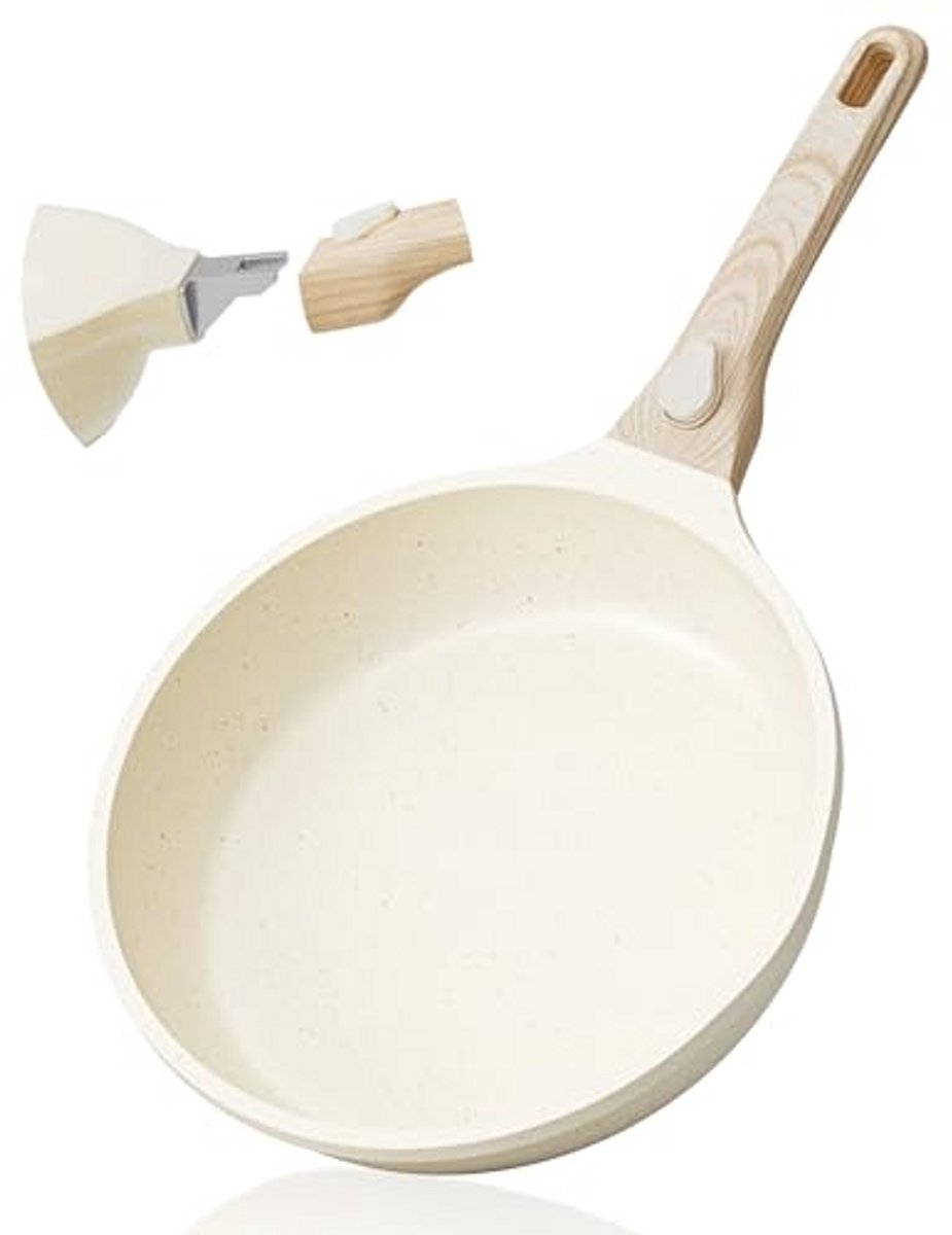 Inductie antiaanbakpan 24 cm met afneembare handgreep - Beige