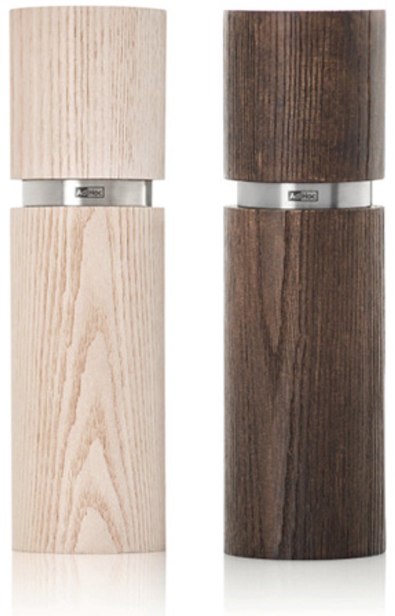 AdHoc Textura Antique Peper- & Zoutmolen Set – 2-delig – 15 cm – Bruin & Wit – Essenhout – CeraCut Keramisch Maalwerk