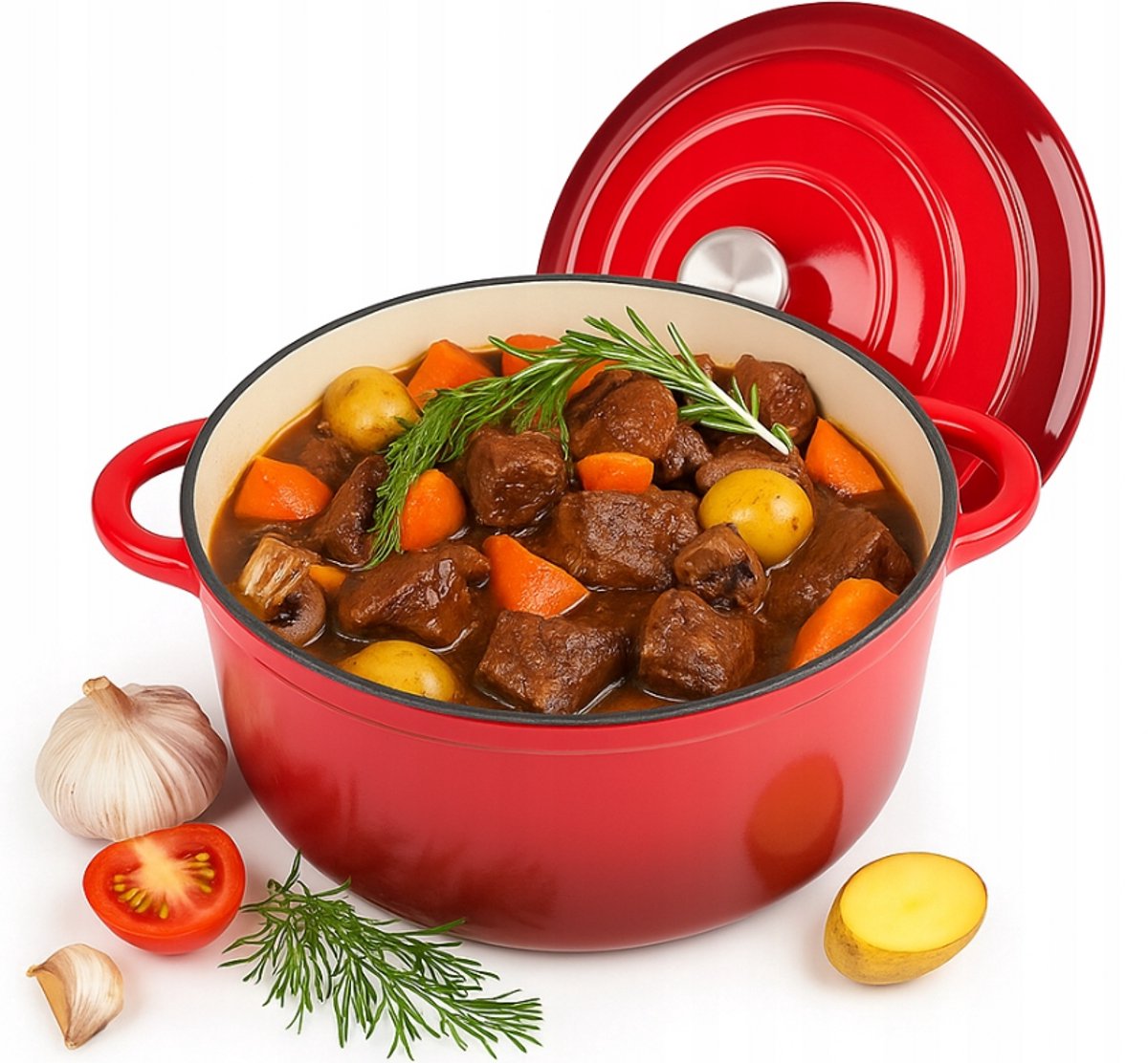 Geëmailleerde Gietijzeren Braadpan 4,2 L – 24 cm – Rood – Inductie | Oven | Gas | Keramisch
