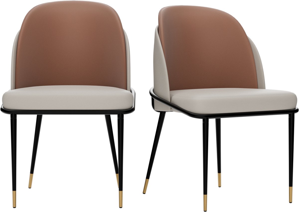 FATIVO Eetkamerstoelen - Set van 2 - roodbruin & beige - Gepolstered Microvezel - H80.5cm - Max. Draagvermogen 150KG