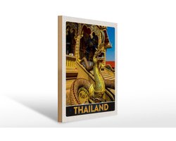 Holzschild Reise 30x40cm Thailand Asien Drachen bunt Tempel