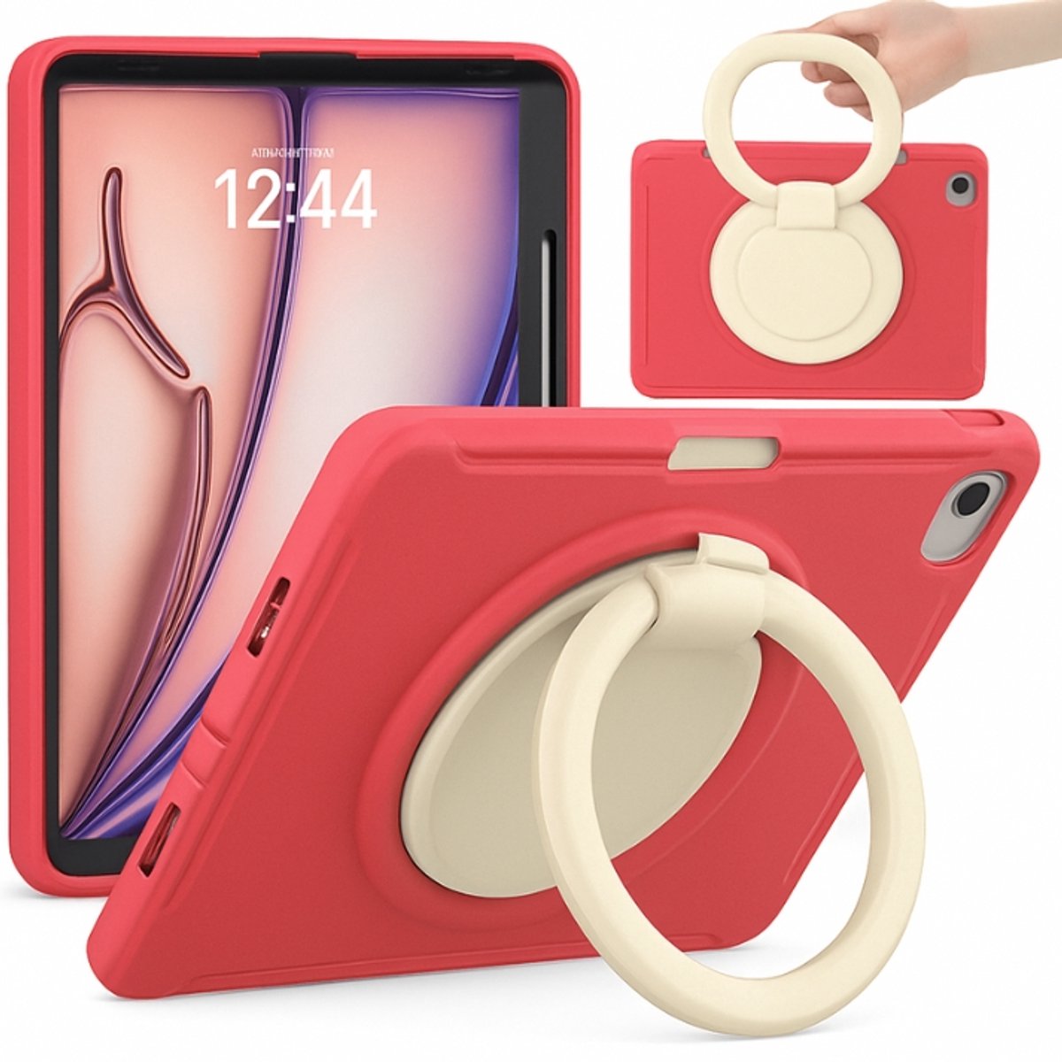 iPad Air 4-5 en iPad Pro 11 10.9 inch (2018–2022) – Schokbestendig Hoesje met riem -roze- creme