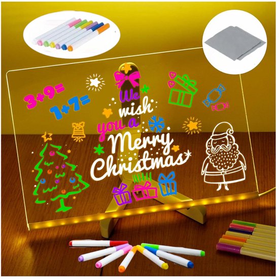 Tekenprojector voor telefoon en tablet - Kleurrijk LED-berichtenbord voor kinderen - DIY-tekenbord voor kinderen met verlichting - Met verstelbare standaard en 7 kleurstiften - 30 * 20 cm - Geschikt voor kamers / winkels / festivals / cadeaus