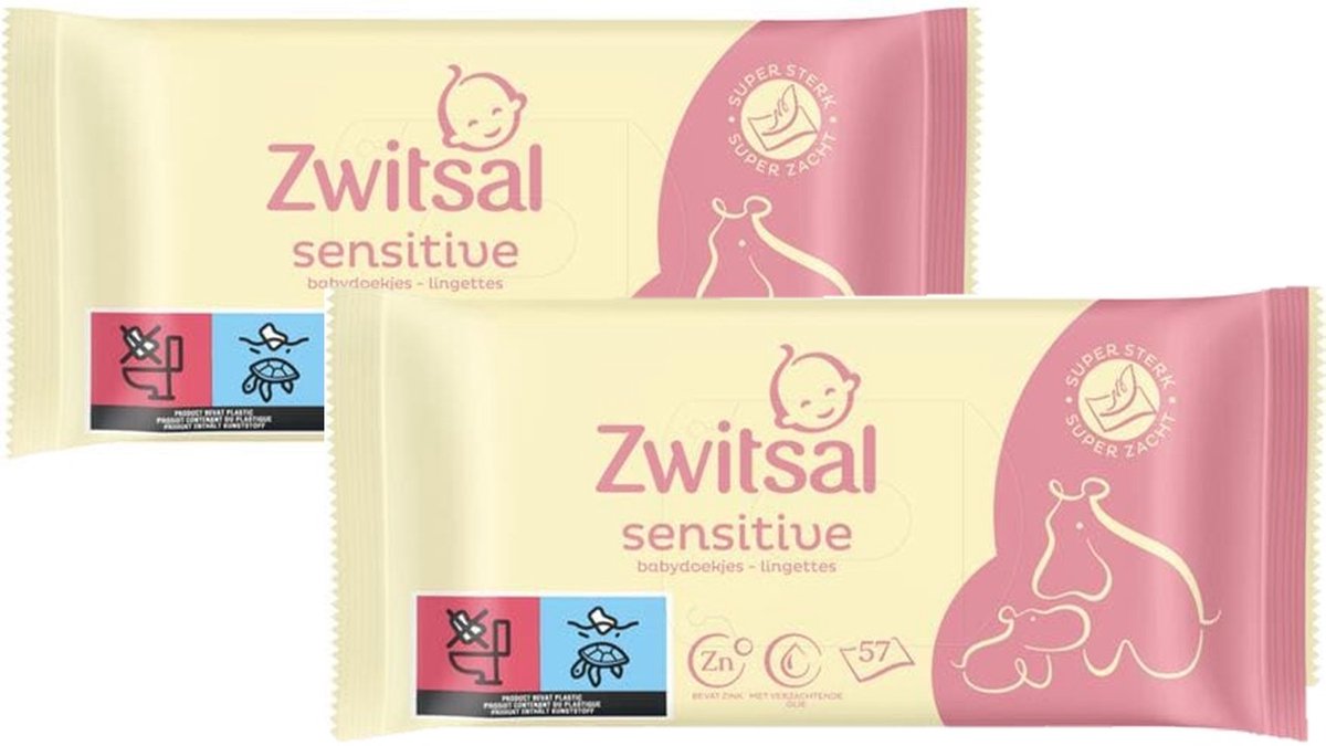 Bol.com Zwitsal Sensitive Billendoekjes - 2 x 57 billendoekjes - Voordeelverpakking aanbieding
