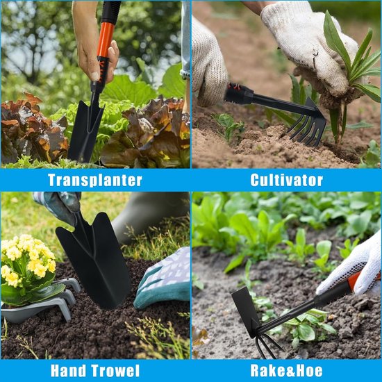 Tuingereedschap - 4-delige set - Puntige schep - Brede schep - Getande hark - Schoffel - Schep met antisliphandvat - Ergonomische lange steel - Voor het onderhouden van gazons, tuinen en groenten. van Tuingereedschap. — afbeelding 3