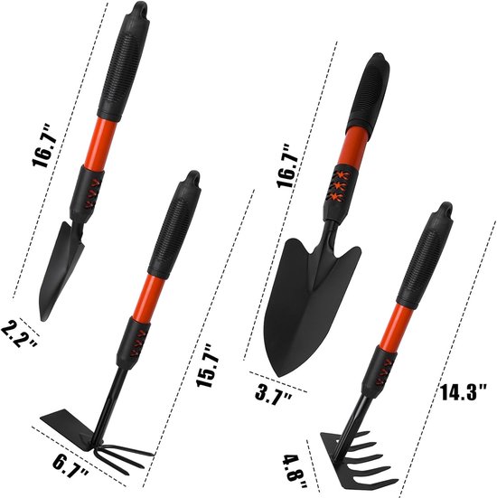 Tuingereedschap - 4-delige set - Puntige schep - Brede schep - Getande hark - Schoffel - Schep met antisliphandvat - Ergonomische lange steel - Voor het onderhouden van gazons, tuinen en groenten. van Tuingereedschap. — afbeelding 5