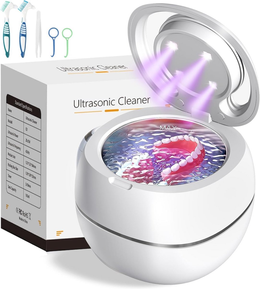 Ultrasone kunstgebitsreiniger en mondbeschermers - 180 ml, 28 W