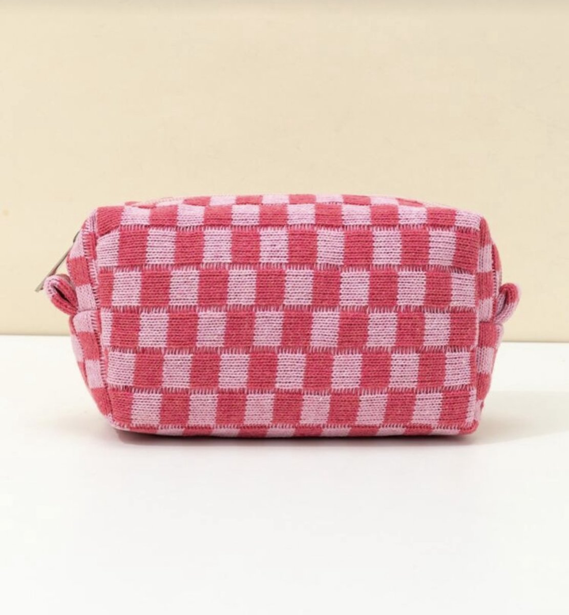 Toilettas - tasje - tasje met rits - make up tasje - rood met wit geblokt - schoen cadeautje - tas - geblokt tasje - klein tasje