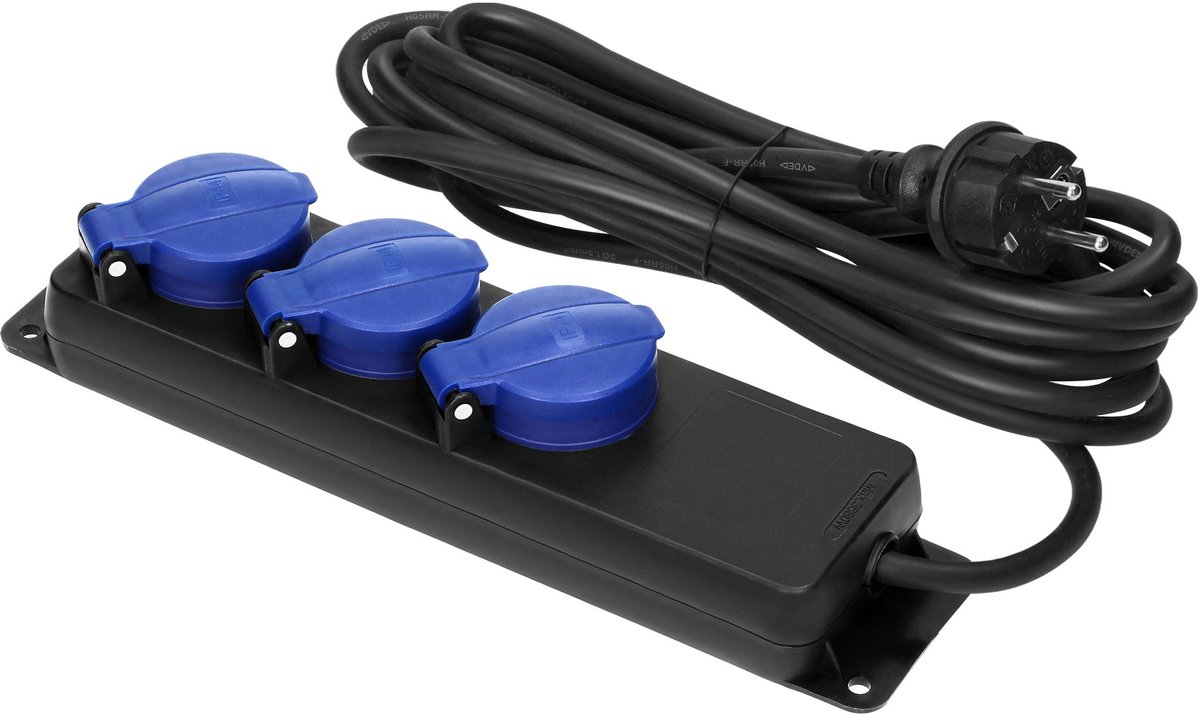 ORNO Spatwaterdichte Stekkerdoos 3-voudig - 3m - 3x1,5qmm - Zwart