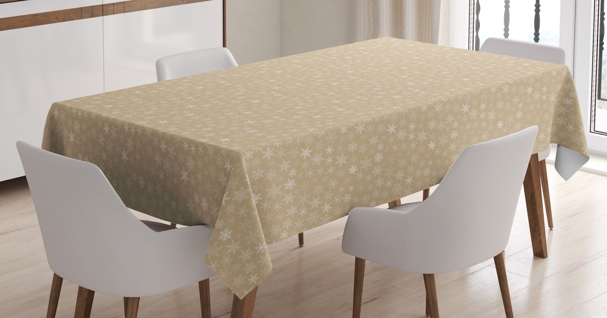 ABAKUHAUS Tafelkleed met sneeuwvlokken – Abstracte Kerst – 140x240 cm – Ecru/Wit