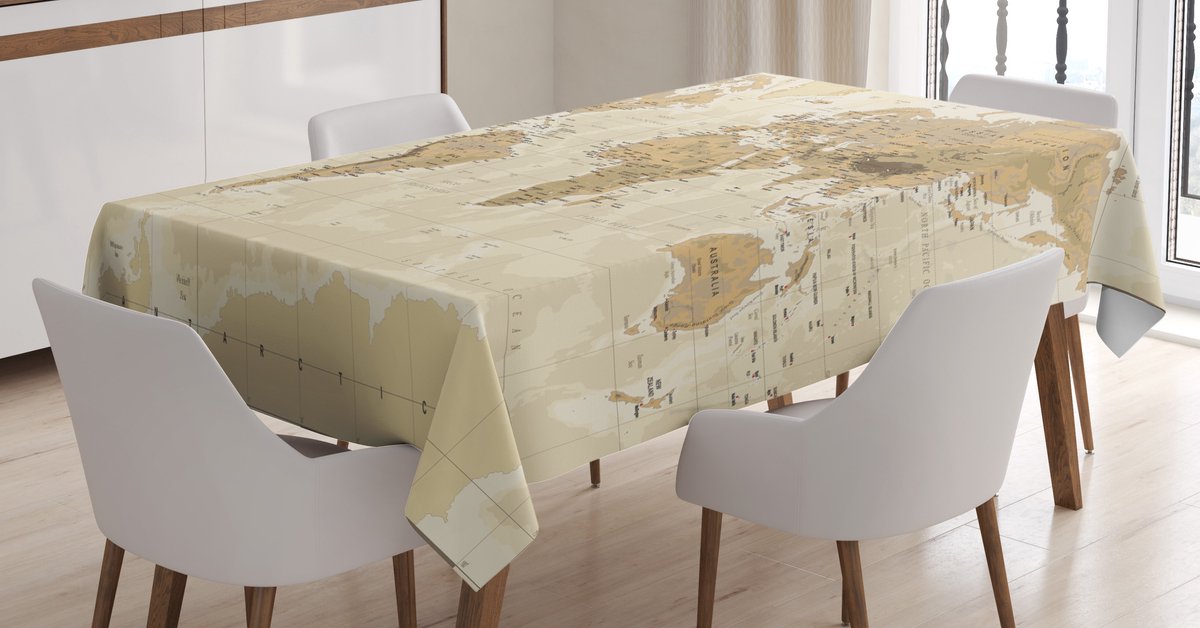 ABAKUHAUS Tafelkleed met kaart – Vintage Wereldatlas – 140x200 cm – tan, wasbaar