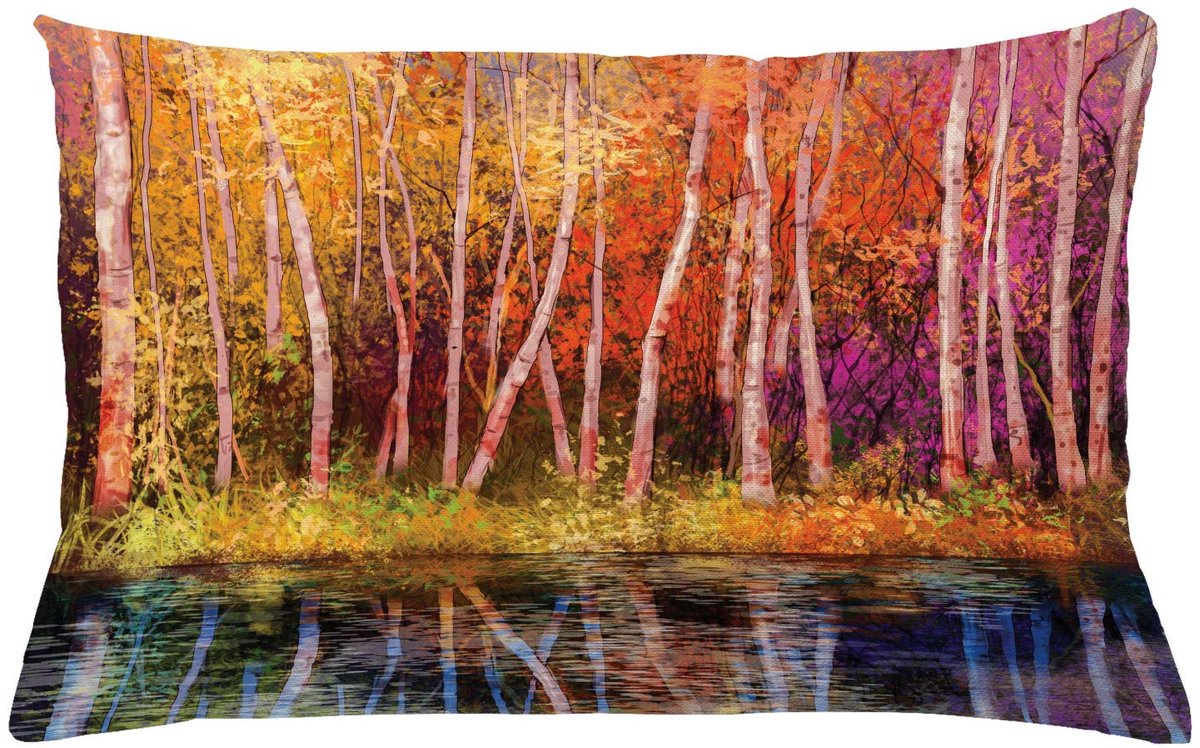 ABAKUHAUS Bos-kussenhoes – Herfstbomen aan het meer – 65x40 cm – Paars Lila