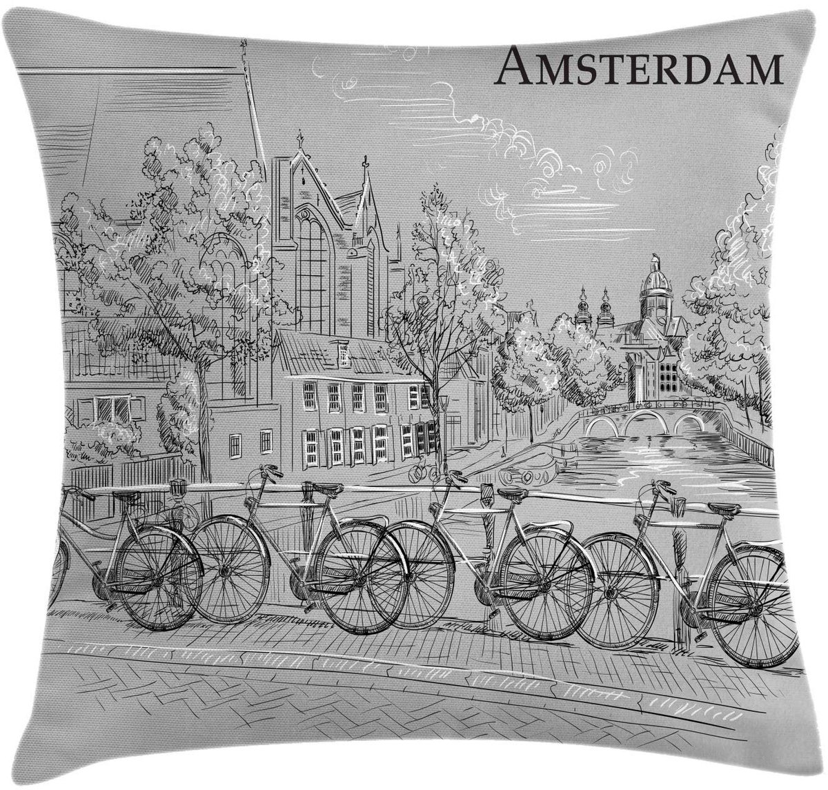 ABAKUHAUS Amsterdam Kussenhoes – Fietsen Kanaal – 45x45 cm Pale Taupe Dunkelgrau