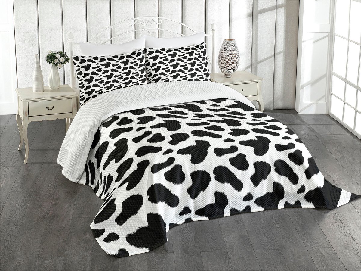 ABAKUHAUS Koeprint Sprei-Set – 264x220 cm – Antraciet/Wit
