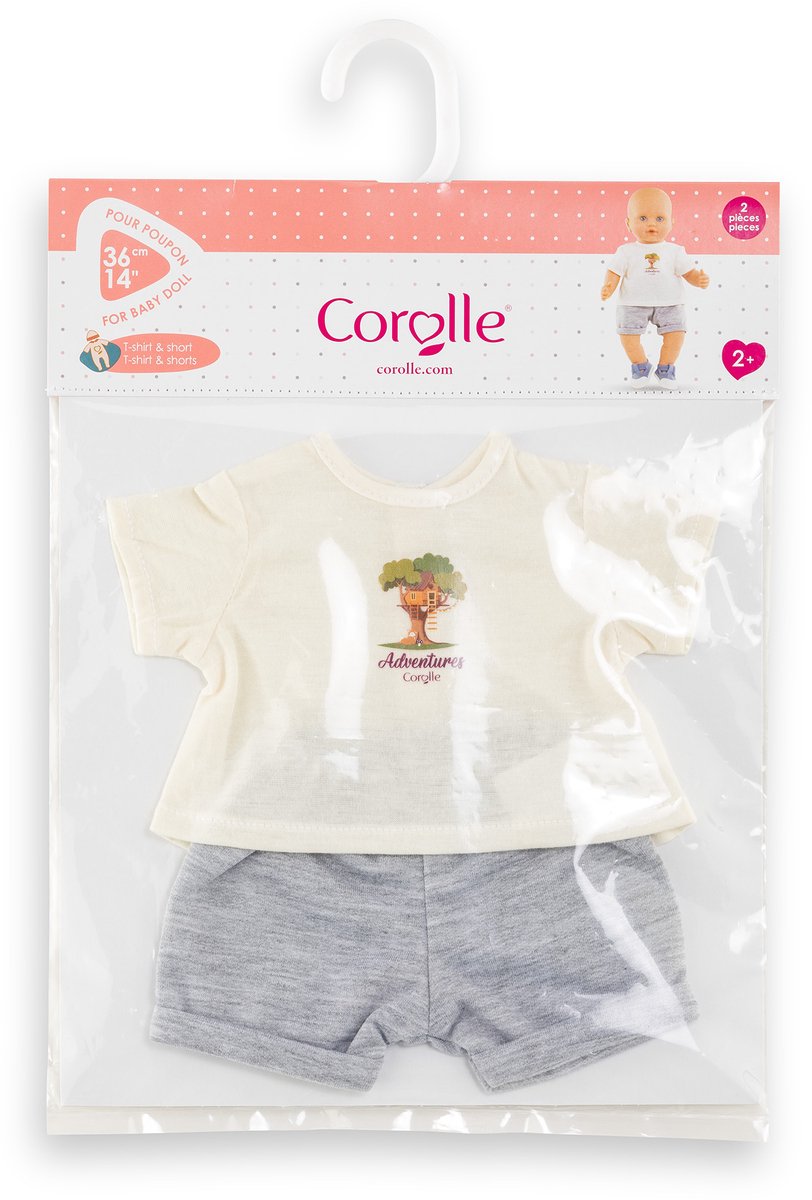Corolle poppenoutfit T-shirt en korte broek babypop 36cm grijs.