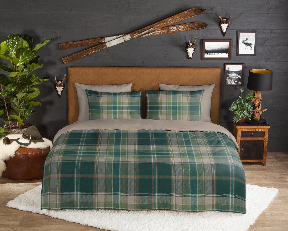 Good Morning dekbedovertrek schotse ruit - 2 persoons 200x200/220 cm - Groen - 100% Katoen flanel