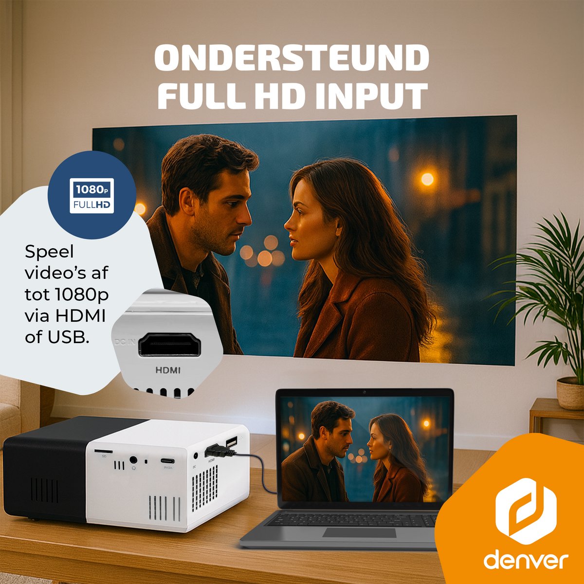Denver Mini Beamer - Full HD 1920*1080P - 30 ANSI Lumen - Projector - Thuisbioscoop - HDMI - USB-C - PR1000 thumbnail 7