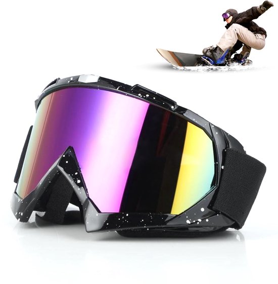 Skibril - Skibrillen - Unisex Ski Maskers en Motocross Brillen, TPU Materiaal, Gekleurde Spiegellens, Comfortabele Schuimvulling, Zwart-Wit, Geschikt voor Ski毛n en Motoren