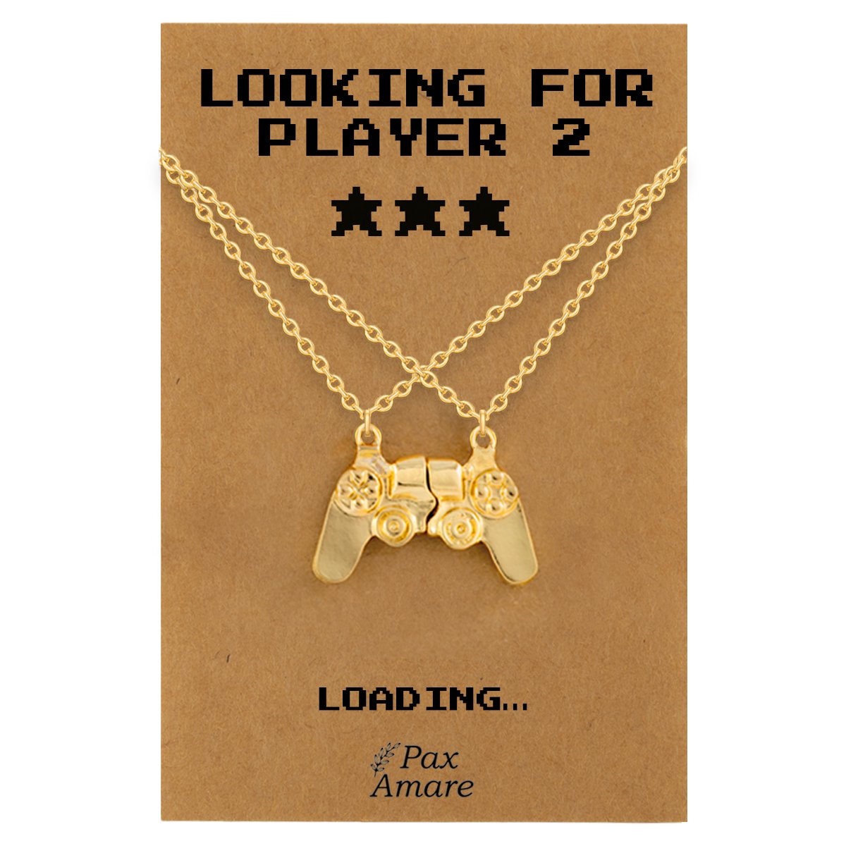 BFF Ketting voor 2 'Looking for Player 2' - Controller - Vriendschapsketting op Cadeau Kaartje - 45cm + 5cm verstelbaar - Goudkleurig - Best Friends Hanger - Pax Amare