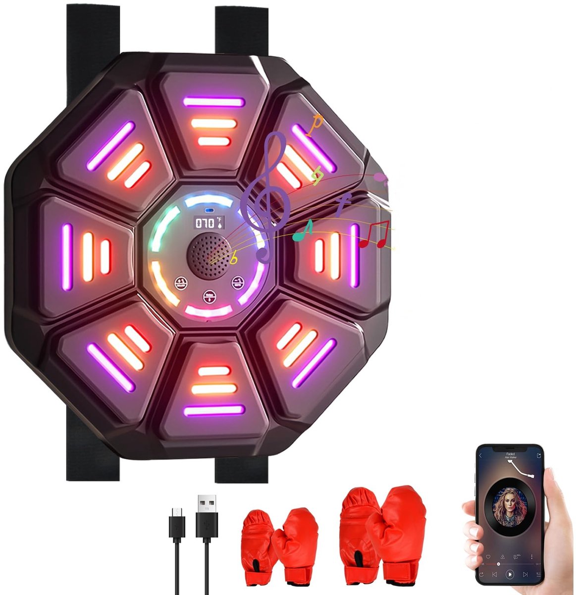 Boxing Machine - Boksmachine - Muzikale Boxmachine - Volwassenen & Kinderen, Nieuwe Muurmontage met 2 Boxhandschoenen, 9 Snelheden & 10 Trainingsmodi, Muurdoel, Bluetooth