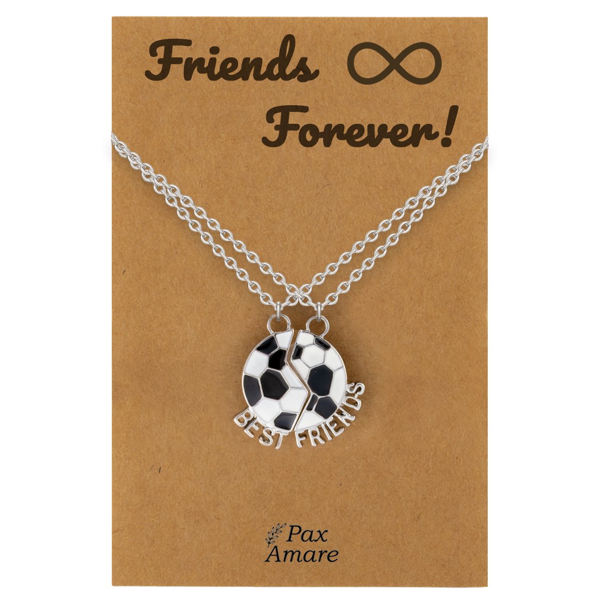 BFF Ketting voor 2 ' Friends Forever' - Magnetische Voetbal - Vriendschapsketting op Cadeau Kaartje - 45cm + 5cm verstelbaar - Zilverkleurig - Best Friends Hanger - Pax Amare