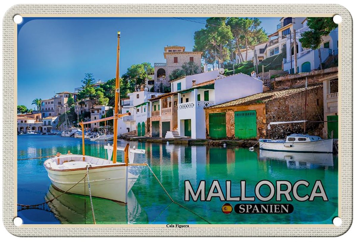 Blechschild Reise 18x12cm Mallorca Spanien Cala Figuera Ort Bucht