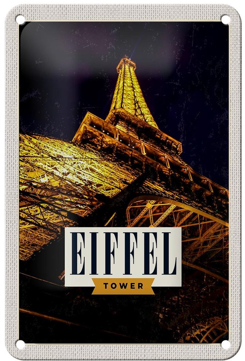 Blechschild Reise 12x18cm Retro Eiffel Tower Eiffelturm Paris Schild