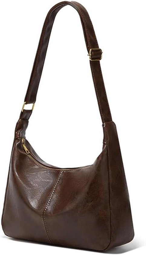 Sac à main en cuir véritable - Sac à bandoulière pour femmes - Sac fourre-tout en cuir véritable - Grande capacité, adapté aux voyages et aux achats - 32 × 22 × 11 cm - Couleur café - 1 pièce