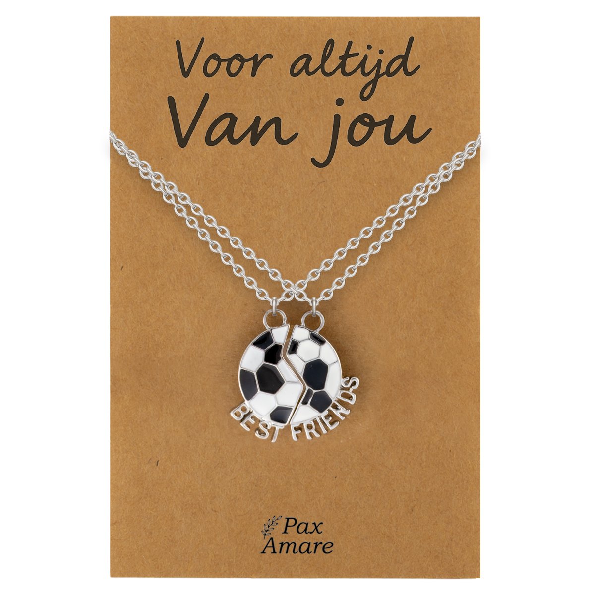 Koppel Ketting voor 2 'Voor altijd van jou' - Magnetische Voetbal - Vriendschapsketting op Cadeau Kaartje - 45cm + 5cm verstelbaar - Zilverkleurig - Persoonlijke Hanger - Pax Amare