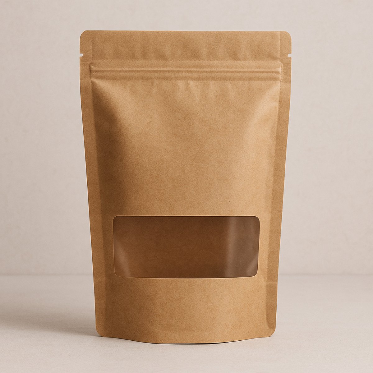 100x Kraftpapier Stazakken met ritssluiting en venster (750 ml) – Aluminiumvrij en Hersluitbaar