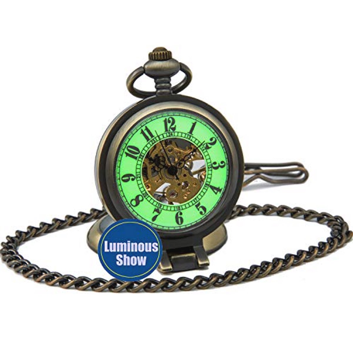 Vintage Mechanische Hand Wind Zakhorloge met Lichtgevende Wijzerplaat en Vergrootglas