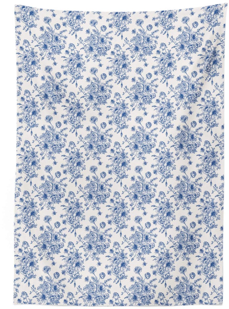 ABAKUHAUS Tafelkleed 140x200 – Blauw/Wit satijn – Machinewasbaar