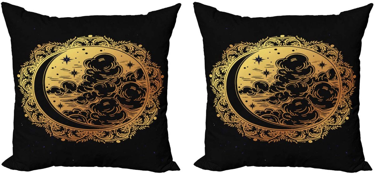 ABAKUHAUS Psychedelisch Kussenhoes Set – Dubbelzijdig Druk – 40x40 cm – Geel/Zwart Geel en Zwart