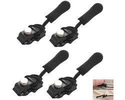 4 stuks - Rits Reparatieset - direct verwijderbare ritstrekkers - vervangende metalen ritstrekker - universele verwijderbare ritsen - voor ritsen, tenten, rugzakken, etz - zwart