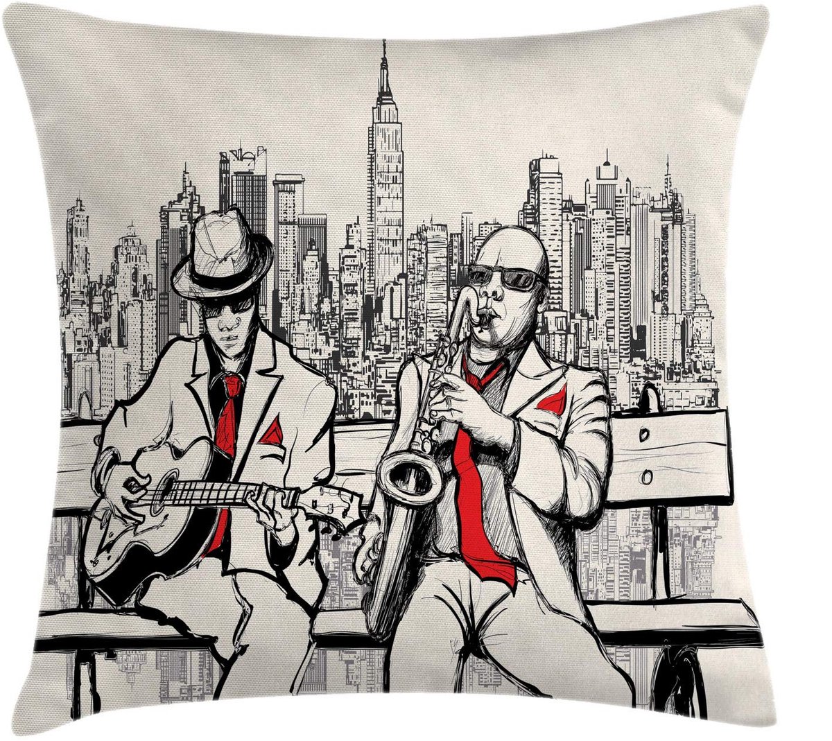 ABAKUHAUS Retro Kussenhoes – Nacht in New York – 40x40 cm – Omkeerbaar bedrukt Rot