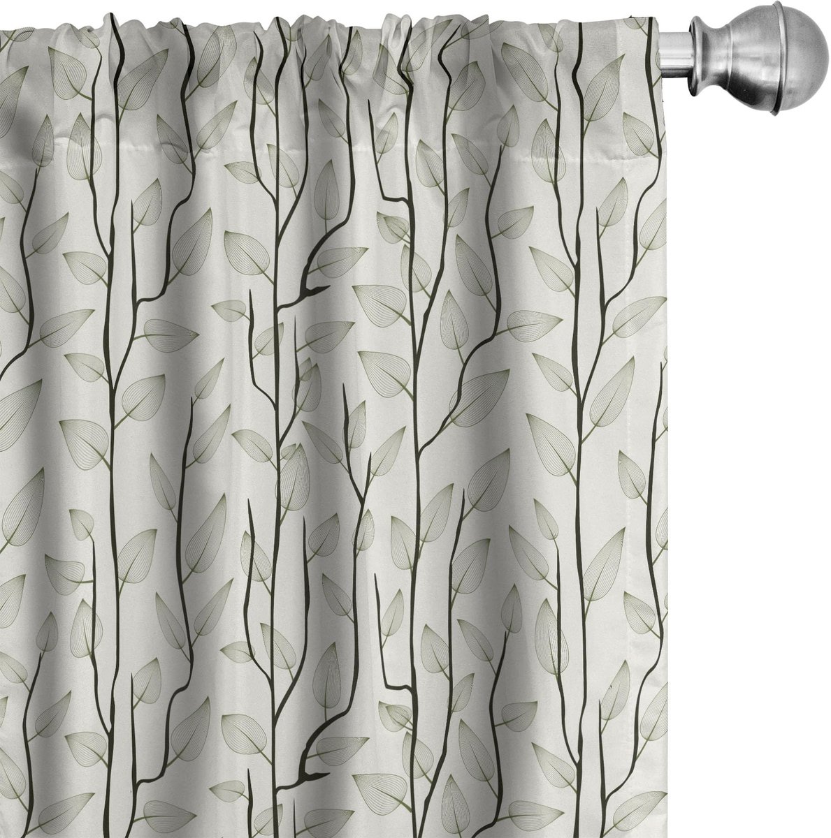 ABAKUHAUS Gordijnen met bladeren – 2-delige set 75x225 cm – Microvezel, halfdonker, bladmotief, donker dennenkleur Eierschaal