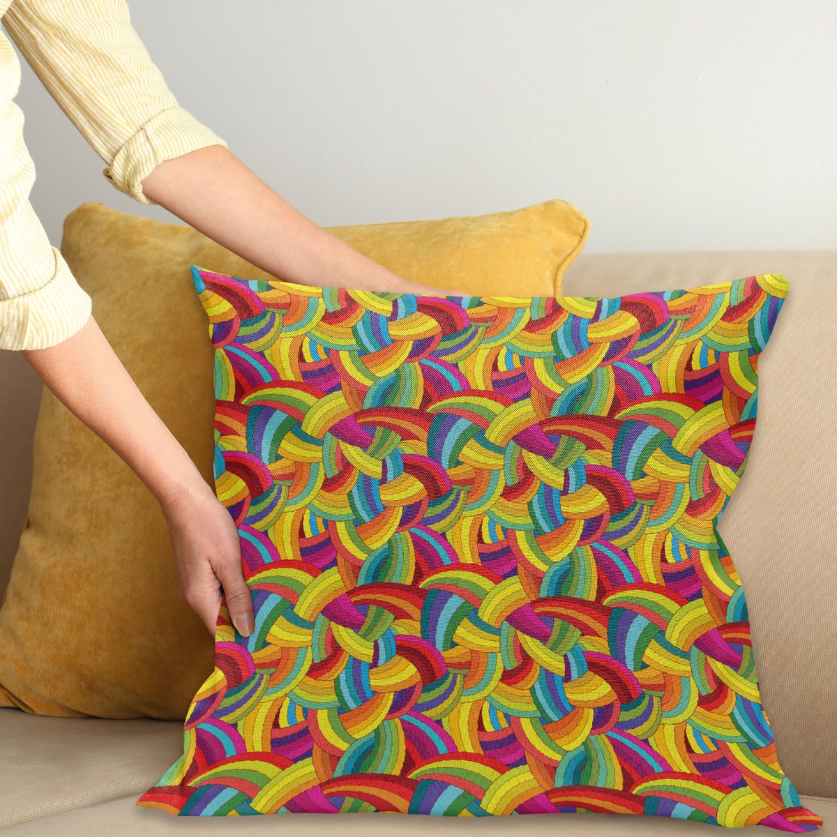 ABAKUHAUS Psychedelische Kussenhoes – Regenboog – 45x45 cm – Wasbaar Meerkleurig