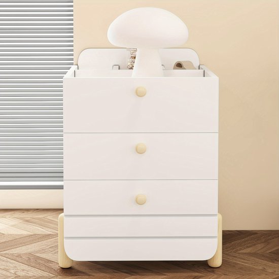 Multifunctionele opklapbare salontafel - 2 panelen 3 laden 2 vakken - Wit & Licht naturel