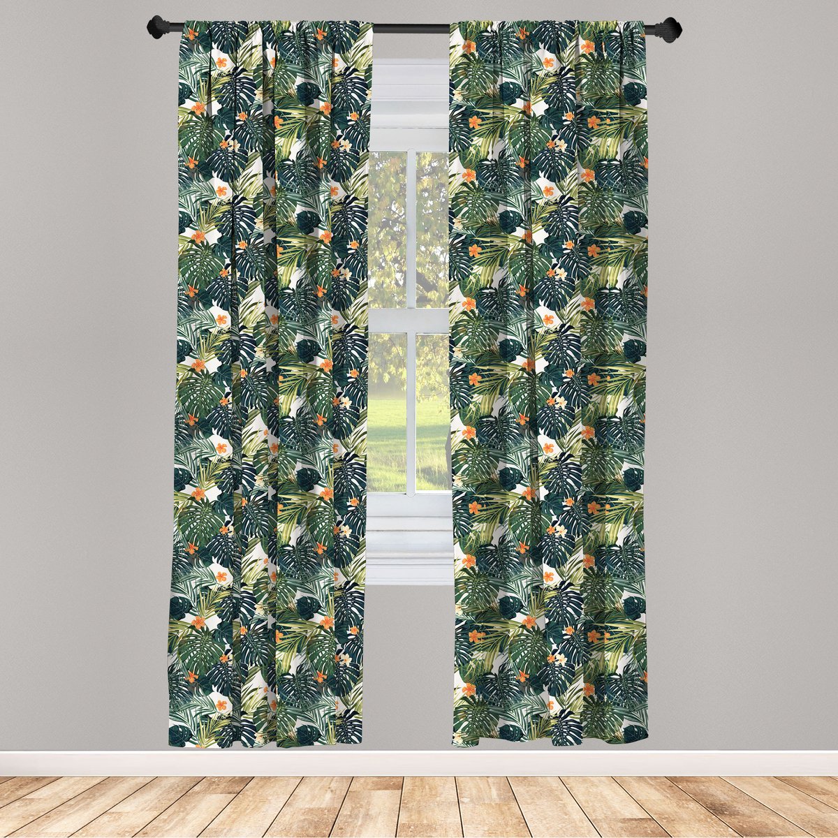 ABAKUHAUS Gordijnset – Botanic Tropic – 2x75x225 cm – Groen/Wit