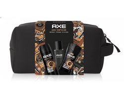 Axe Dark Temptation Giftset met Zwarte Toilettas – Bodyspray 150 ml + Shower Gel 250 ml + Aftershave 100 ml - Geschenkset - Cadeau Mannen - 4-delig