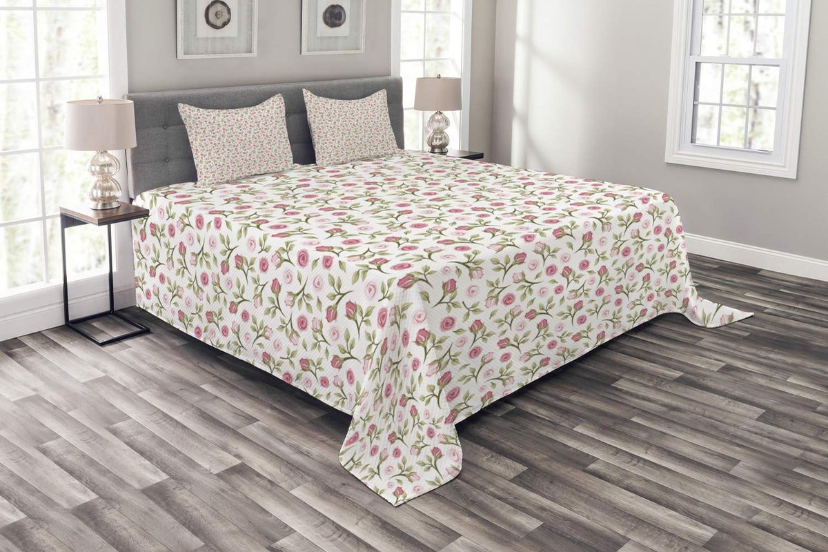 ABAKUHAUS Bloemen deken-set – 220x220 cm – 2 kussenslopen – digitaal bedrukt