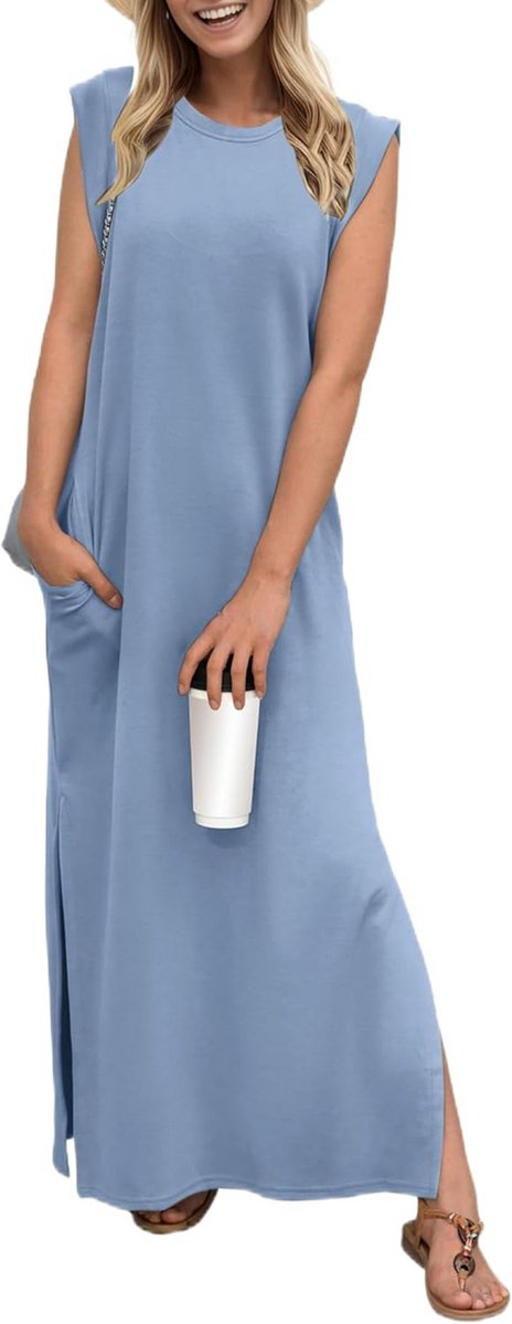 Maxi-jurk voor dames met split en zakken - Zomerse ongedwongen hemdjurk