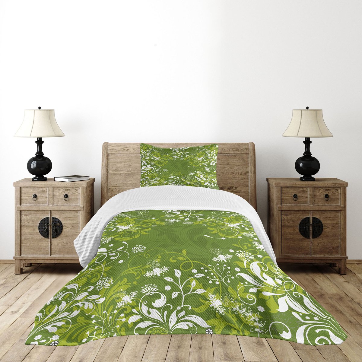 ABAKUHAUS bedsprei – Abstract bloemmotief natuur – 170x220 cm – appelgroen
