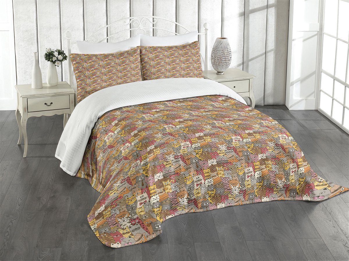 ABAKUHAUS Kat Sprei – Gequilt, 3-delig, 220x220, bruin en geel