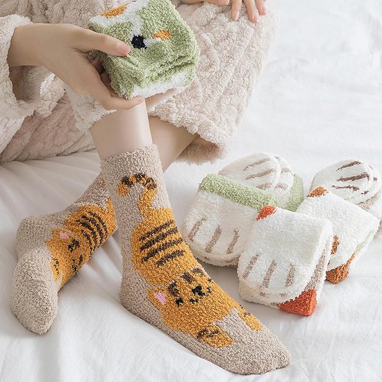 4 Paar Knuffelsokken Dames van Koraalfleece, Zachte Warme Huissokken en
