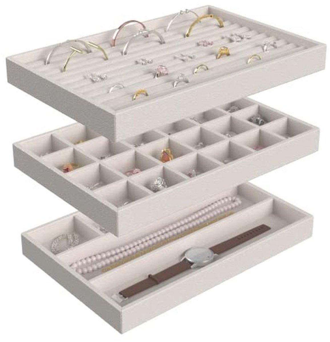 Set van 3 stapelbare sieradentrays voor het organiseren van accessoires