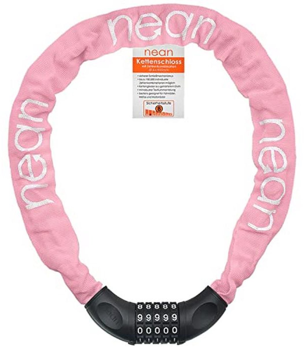 Fietsslot met Cijfercode en Ketting - 6mm x 900mm, Roze