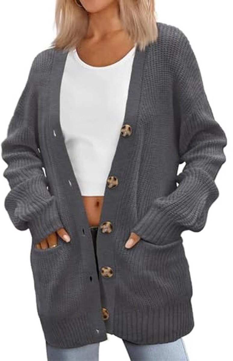 Dames gebreid vest met lange mouwen en V-hals, casual herfst-wintermode