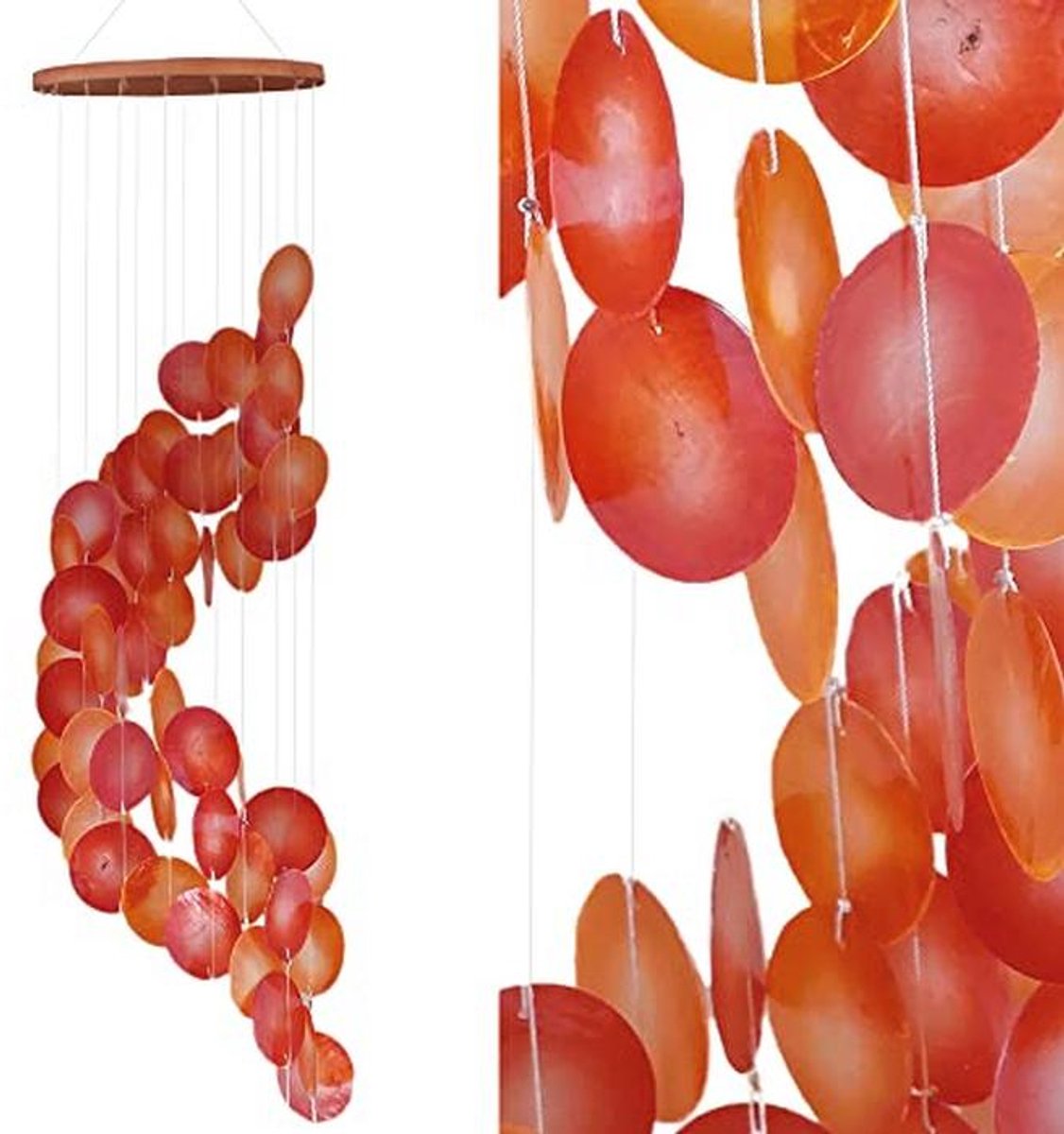 Capiz schelp hangdecoratie voor raam en tuin, oranje, 90 cm