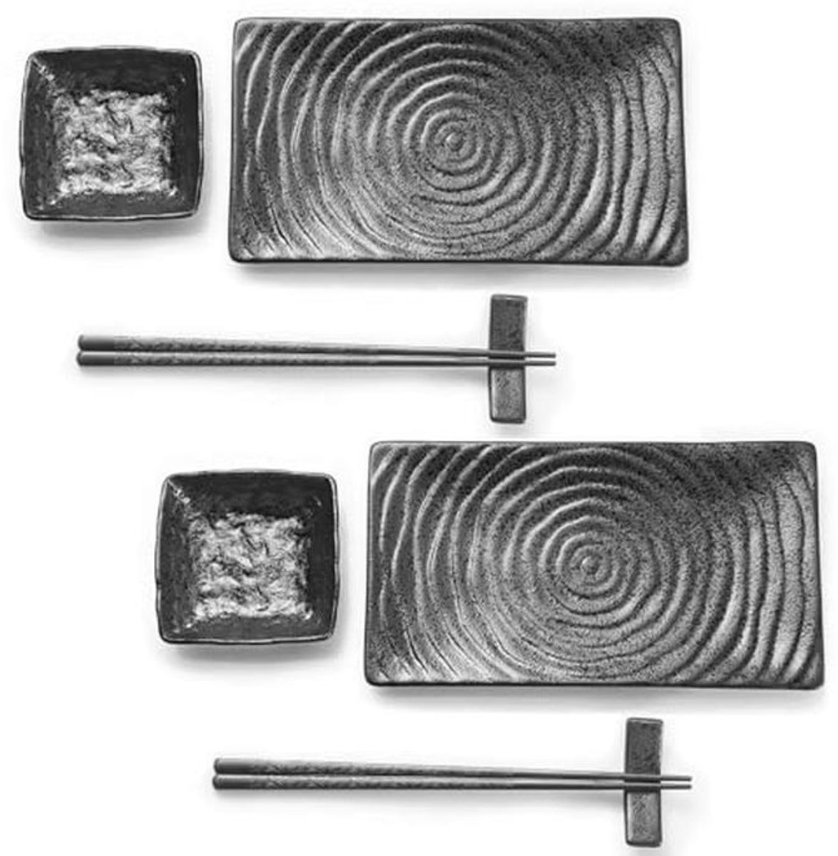 8-delige Keramische Sushi Set voor 2 Personen – Inclusief Borden, Sojasauskommen en Eetstokjes – Vaatwasser- en Magnetronbestendig